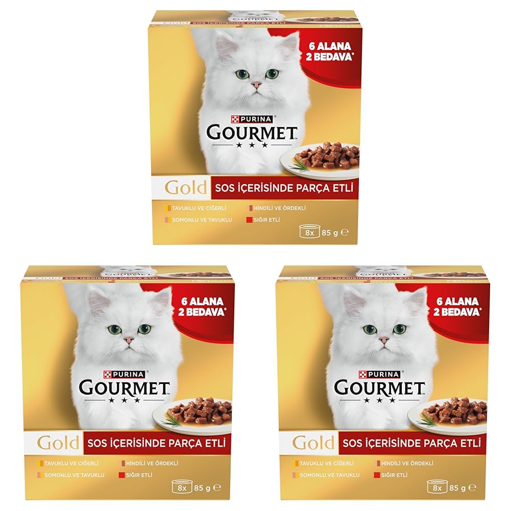 Gourmet Gold Parça Sığır Etli Yaş Kedi Maması Multipack 85 gr.(8 Al 6 Öde) (3 paketi)