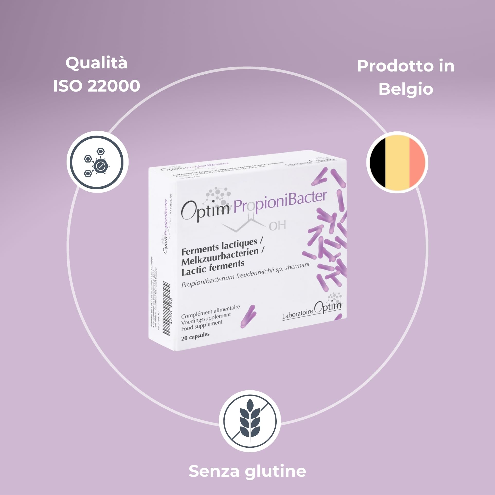 OPTIM Propionibacter Fermenti Lattici Pack 4 Scatole da 20 Capsule | Propionibacterium, Acido Propionato, Azione Probiotica, Flora Intestinale Transit Colon