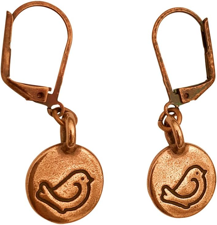DragonWeave Bird Circle Charm Necklace & Earring Set, Antique Copper Brown Leather Adjustable