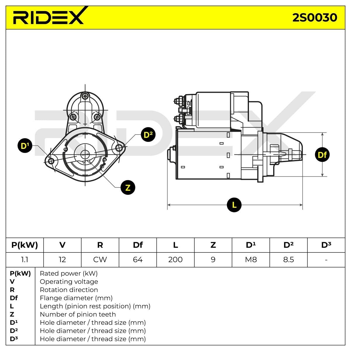 RIDEX 2S0030 Motor de arranque Compatible con OPEL Corsa D Hatchback S07