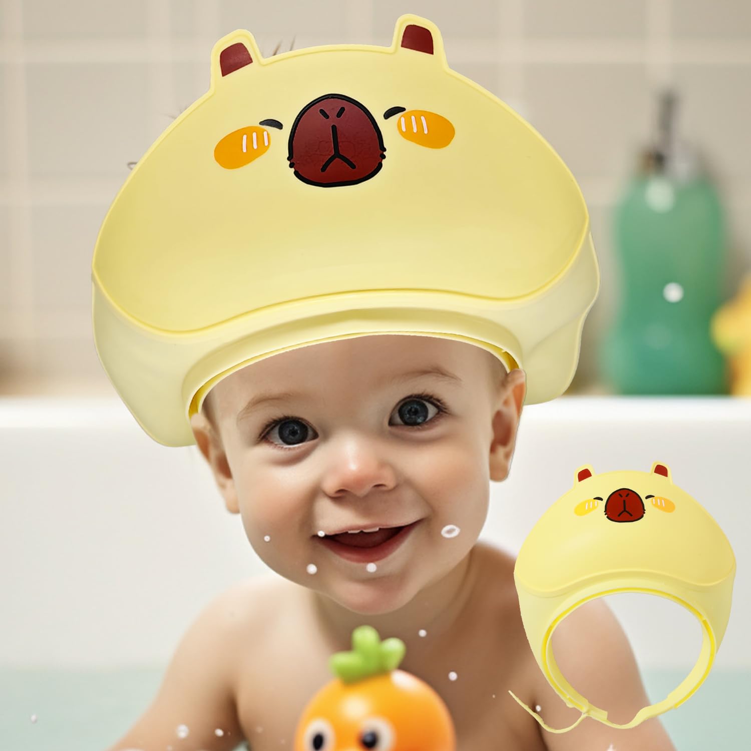 Baby Shower Cap - Waterproof Bath Visor for Toddlers 1-3 Years Extra Soft Silicone Hair Washing Hat for