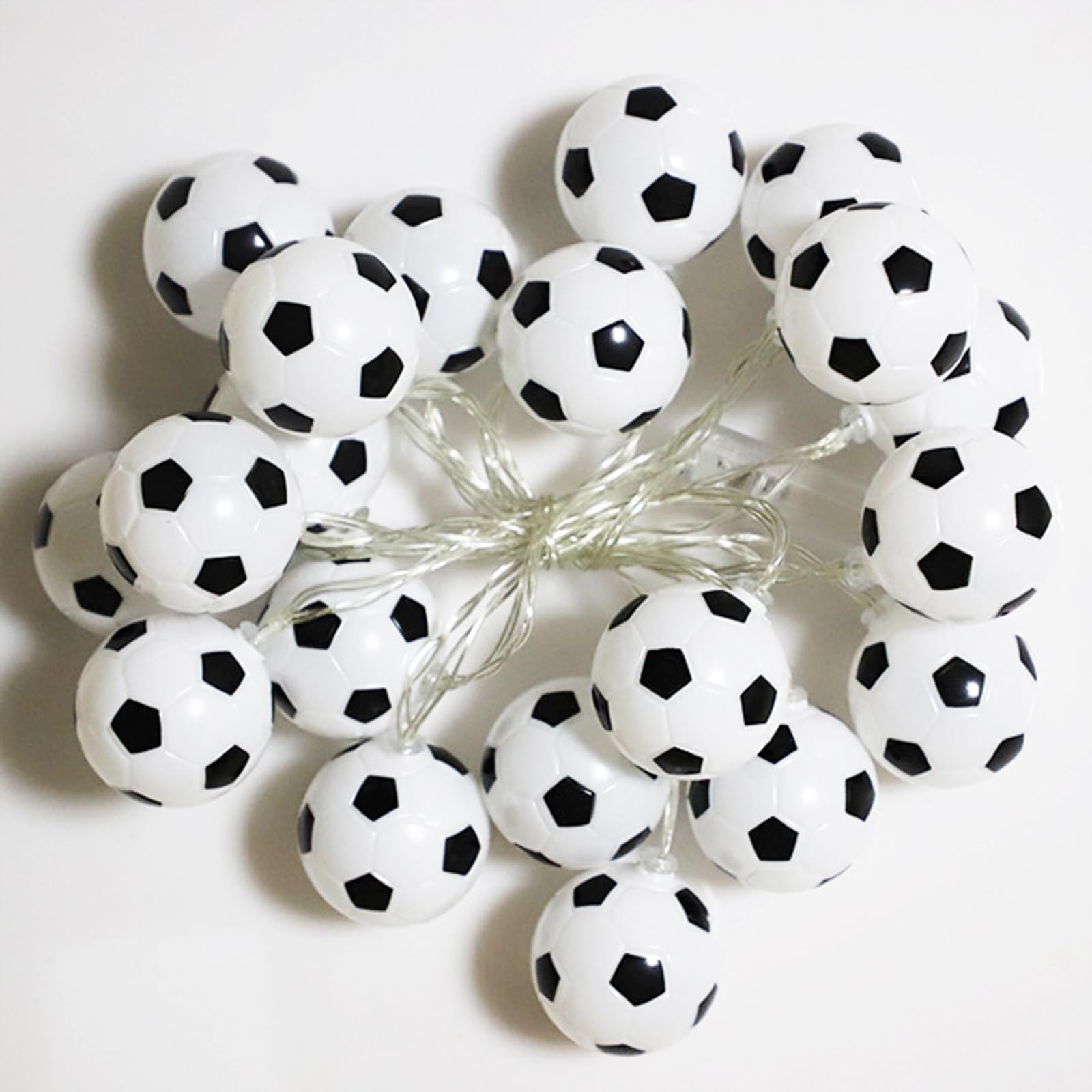 Fußball-Lichterkette, 20 LED-Kugeln, 3 m USB-betriebene Fußball-Themen-Lichterkette, warmweiß, perfekte Fußball-Dekorationen für Sportfans, dekorative Beleuchtung für den Innenbereich