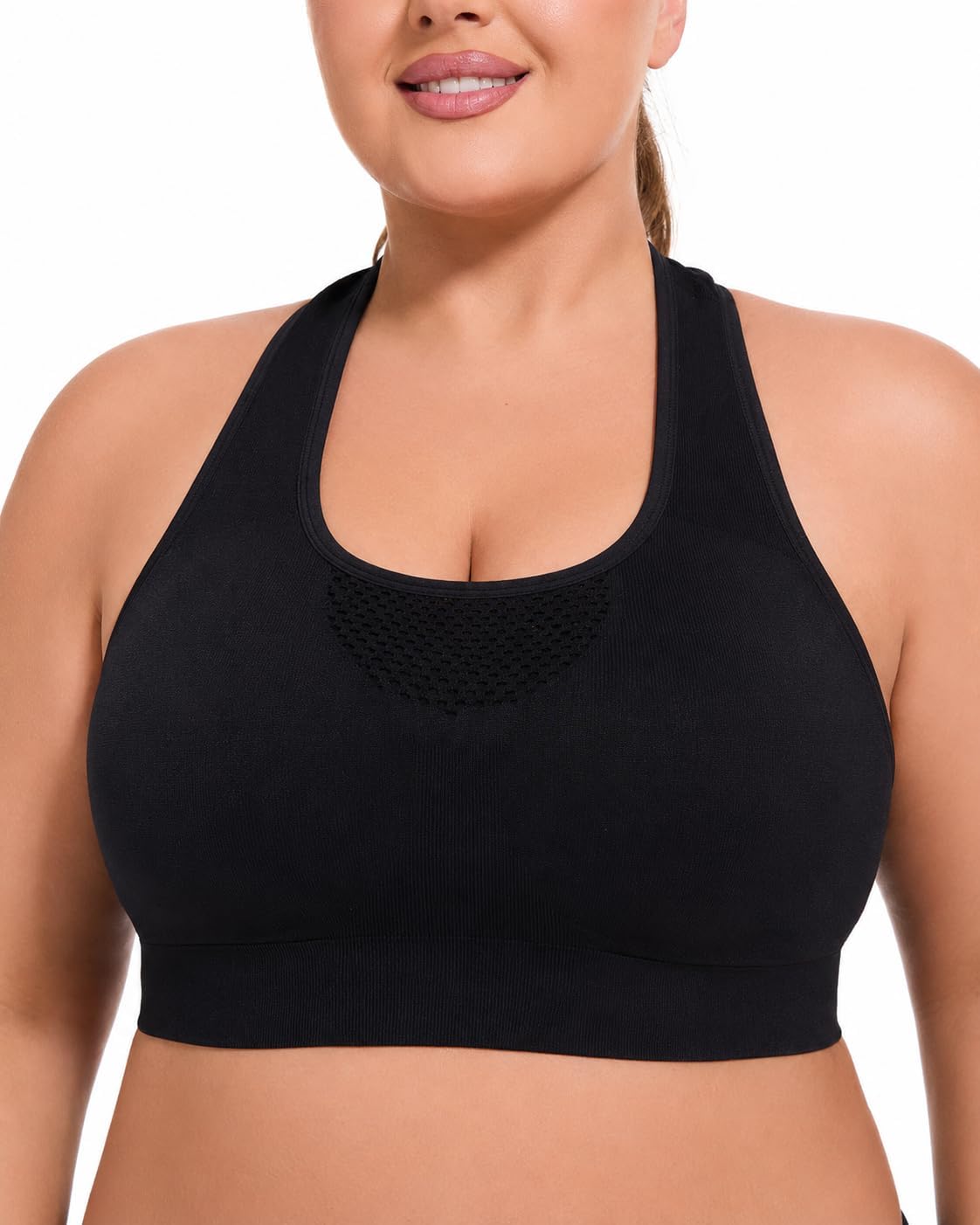 FANCMISTERY Plus Size Sports Bra for Women Racerback Wireless Padded Bra for Yoga, Hiking, Cycling