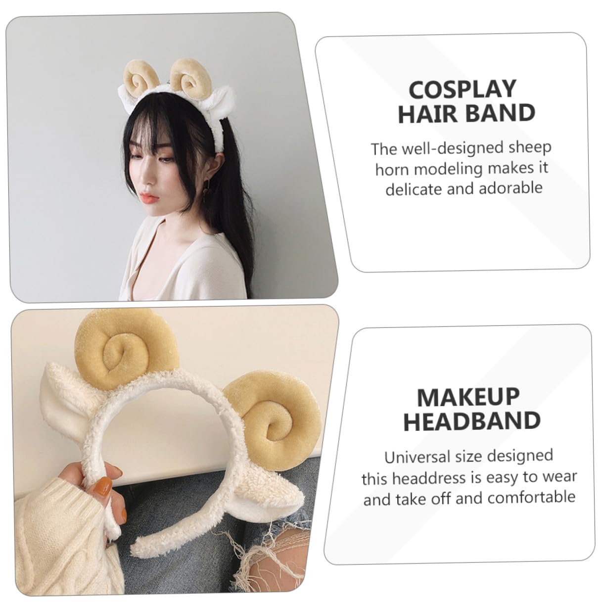 Lammohr Stirnband 2 Stück-pack aus Stoff in Khaki für Damen | Schafshorn Form, Leicht zu Tragen und Hält das Haar, Geeignet für Make Up und Spa
