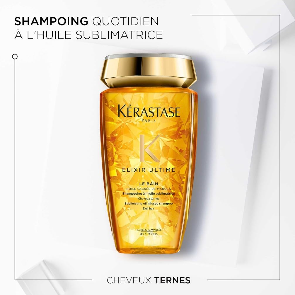 KÉRASTASE Elixir Ultime - Bain Elixir Ultime - Shampoing Nourrissant - Nutrition & Brillance Jusqu'à 48h - 9 Fois Plus de Brillance - Action Anti-frisottis Jusqu'à 96h - Tous Types de Cheveux - 250 ml