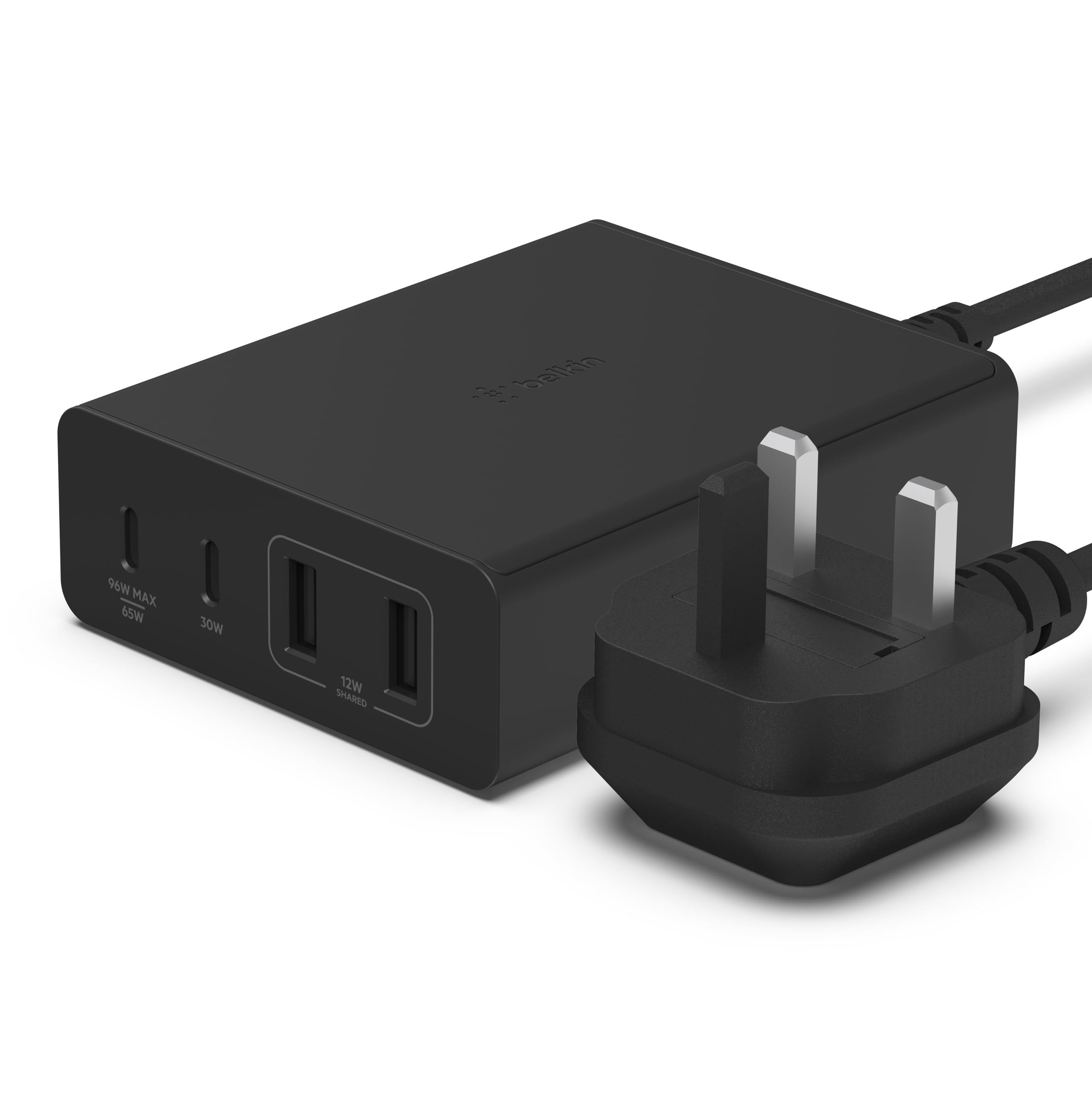 108W GaN USB Charging Station for Multiple Devices, 2 USB Type C and 2 USB A Fast Desktop Charger Dock Hub for MacBook, Pro, Air, iPhone 17, iPad, Samsung Galaxy S25, Pixel and More - Black