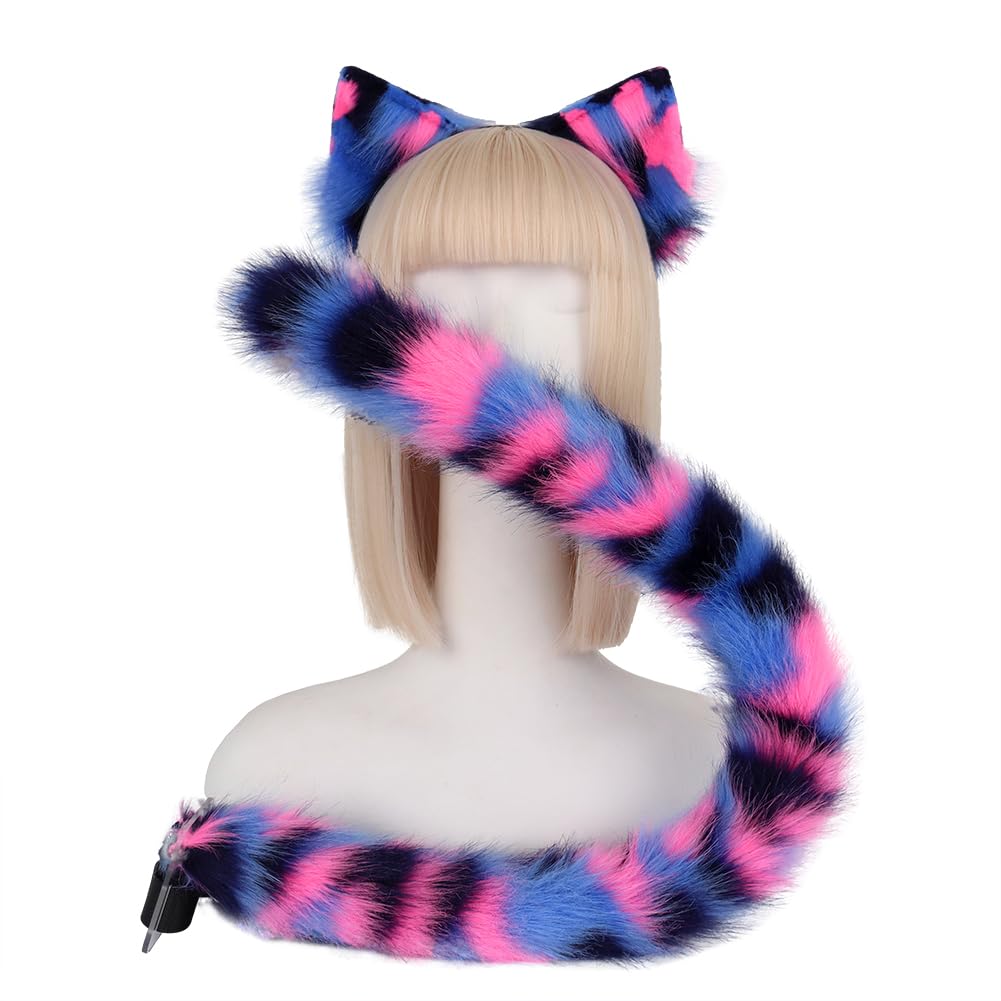 QinRuan Animal Cosplay Costume Accessories Furry Faux Fur Cat Ears Headband and Fox Tail Set Halloween Accessory