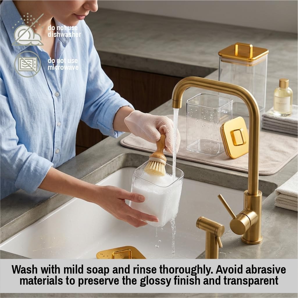 Apothecary Jars - Kitchen Storage Containers Pack Of 3 Airtight Canister Set - Clear Plastic Storage Jars With Gold Lids For Bathroom Countertop Accessories And Home Storage (Small) image 5