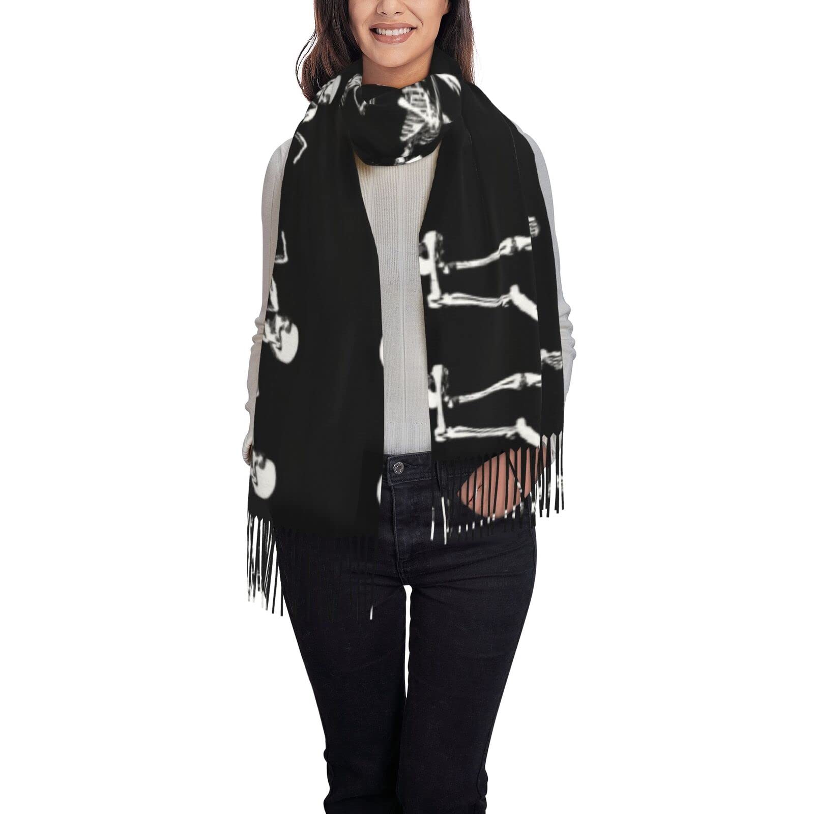 ASEELO Halloween Posable Skeleton Skull Women Scarves Winter Long Soft Warm Wraps Wool Tassel Shawl Stole Scarf Ladies