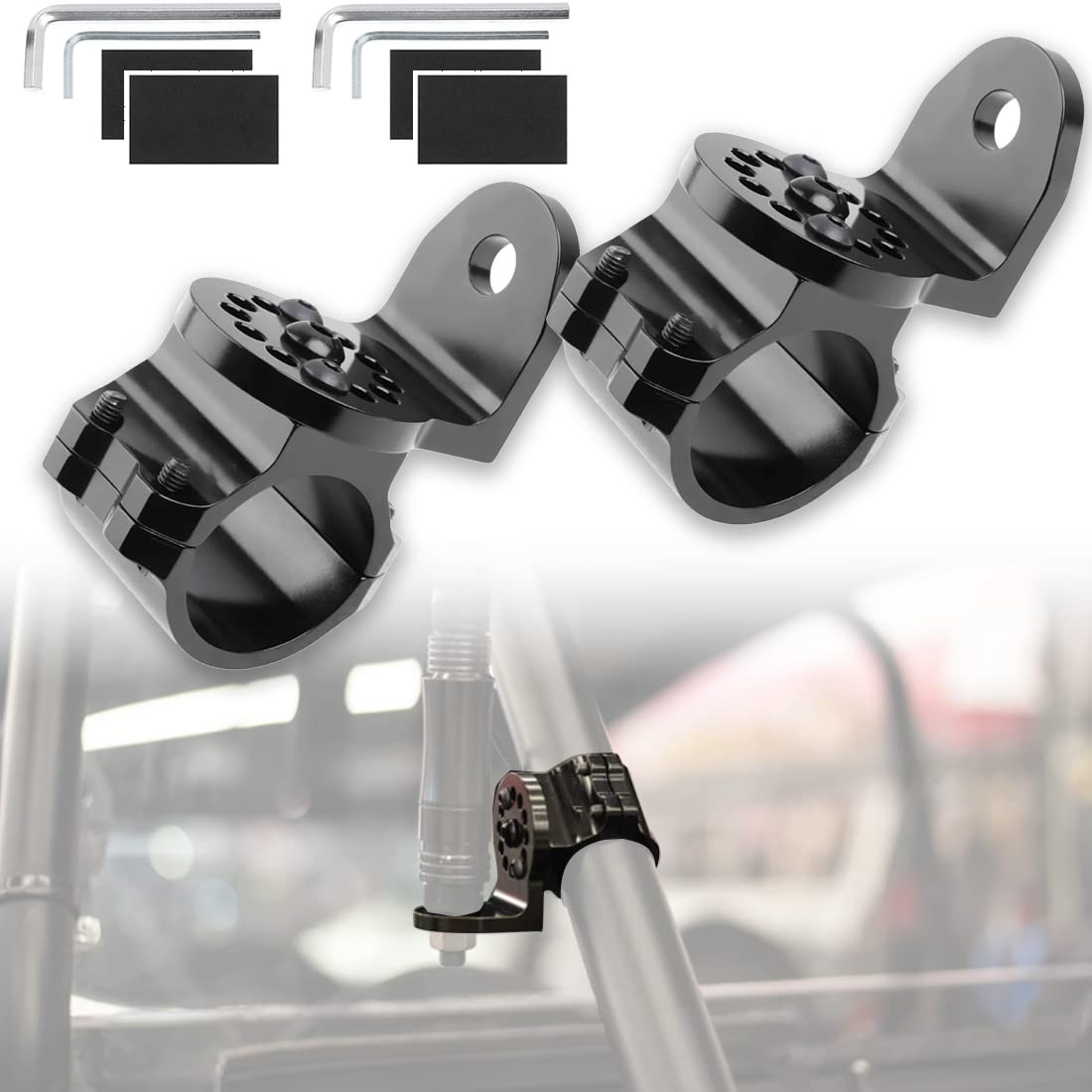 AGradify UTV Whip Mount 2PCS Heavy Duty Adjustable Flag Light Mounting Bracket for 1.75 to 1.85 inch Roll Bar Compatible with UTV Can Am Maverick X3 Polaris RZR 900S 1000 XP Turbo S 【Clearance】