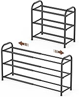 Gonfoam 3-Tier Expandable Shoe Rack Heavy Duty Metal Free Standing Organizer for Entryway Closet Doorway Black