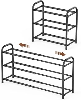 Gonfoam 3-Tier Expandable Shoe Rack Heavy Duty Metal Free Standing Organizer for Entryway Closet Doorway Black