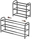 Gonfoam 3-Tier Expandable Shoe Rack,Adjustable Shoe Shelf Storage Organizer Heavy Duty Metal Free Standing Shoe Rack for Entryway Closet Doorway (Black)