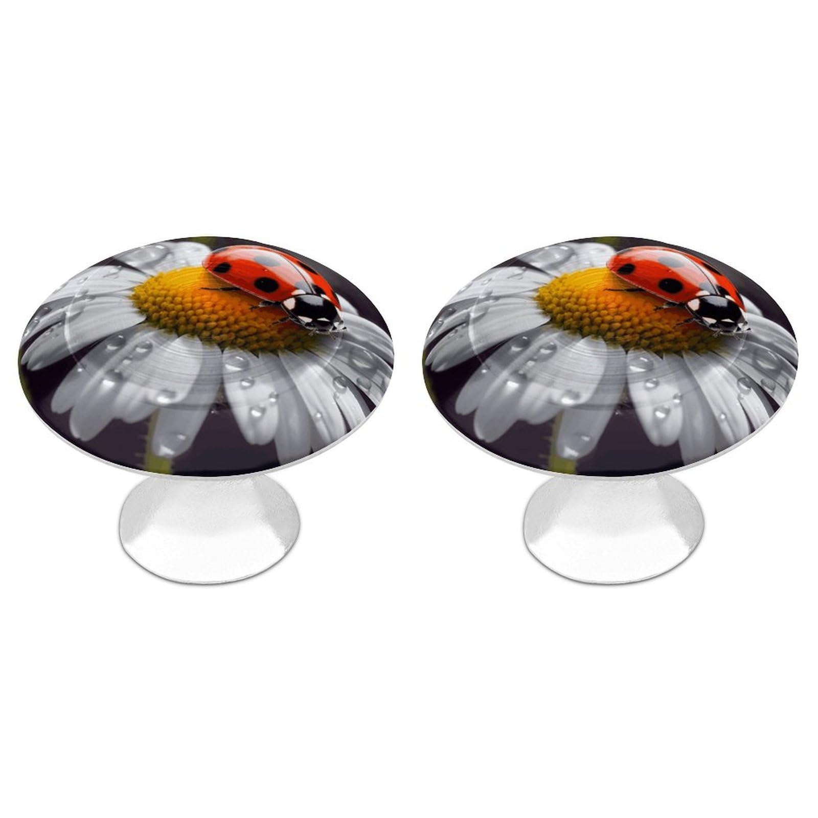Vstadank Style Ladybug On Daisy Flower Drawer Pulls Sturdy Stainless Steel Door Handle Round Cabinet Knobs Fashion Dresser Drawer Knobs Door Pulls Exquisite Cabinet Handles Furniture Pull 2Pcs