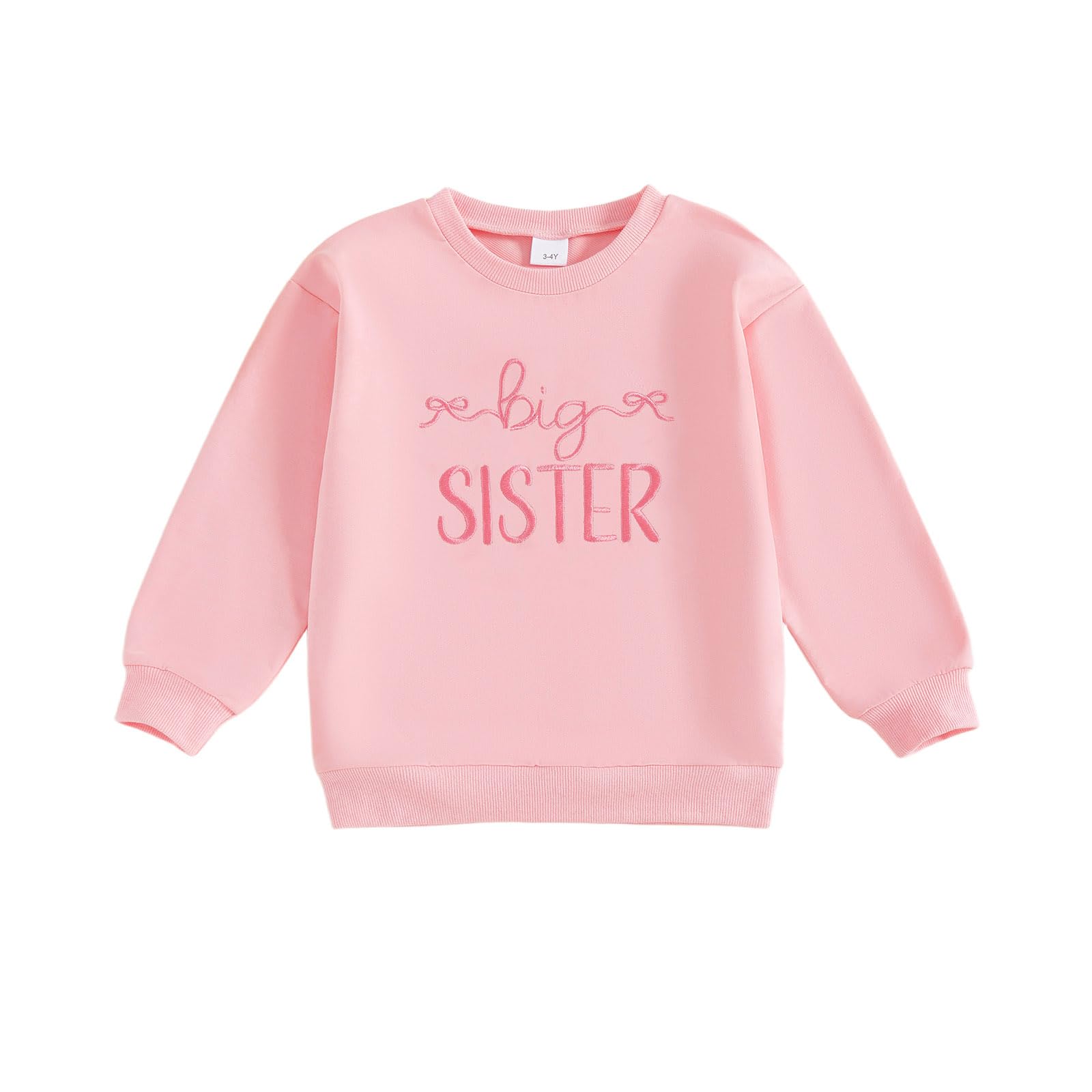 Sweat-shirt à manches longues avec nœud brodé pour petite fille, grande sœur, petite sœur, haut assorti pour bébé fille, vêtements d'automne et d'hiver