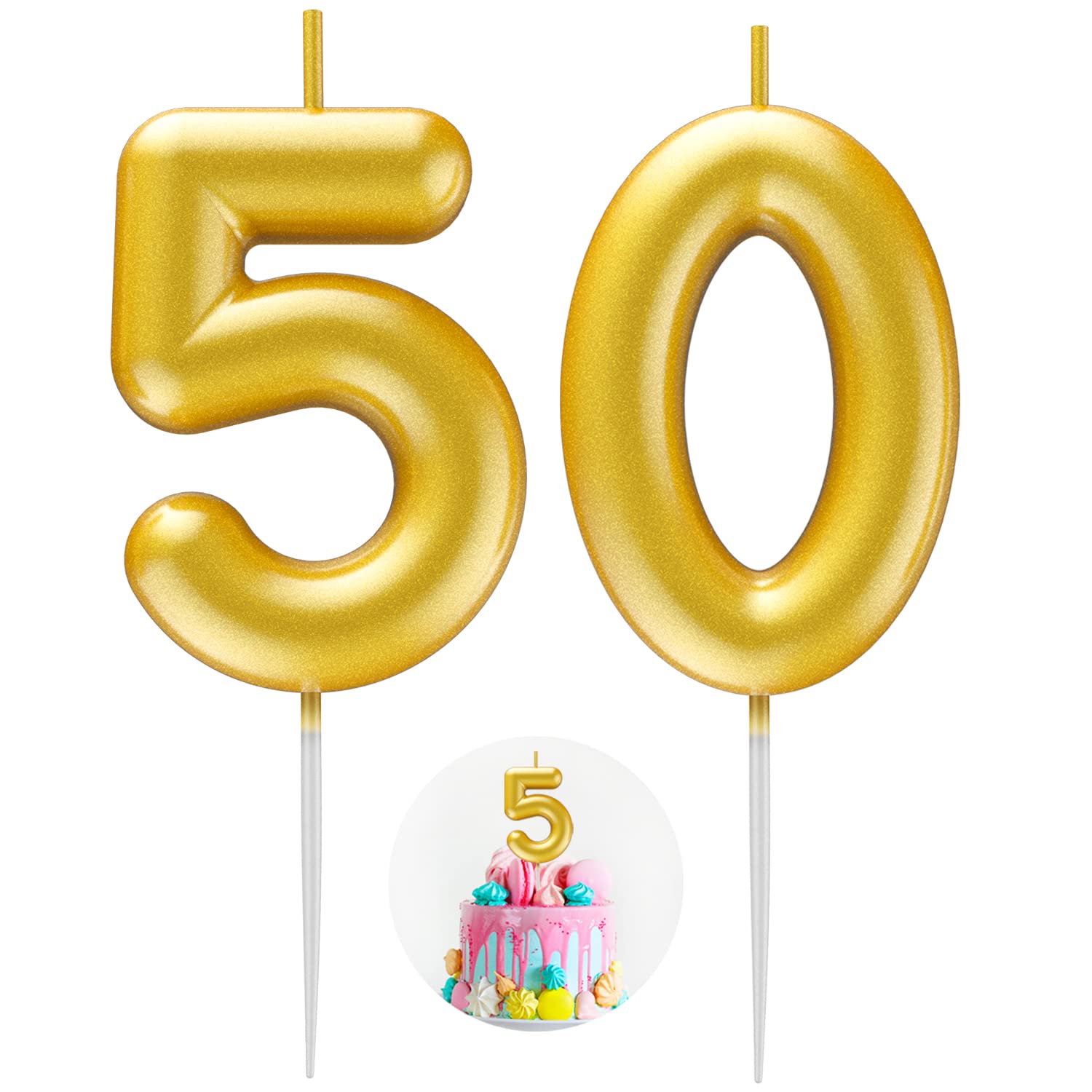 Gold Number 50 Candle Happy Birthday 3D Number Candles for Birthday Cake Party Decoration Wedding Anniversary Celebration Supplies
