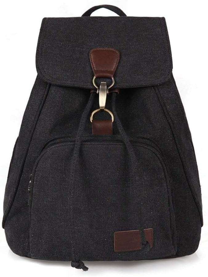 Canvas Drawstring Backpack Purse for Women Small Vintage Rucksack Multi-Pocket Laptop Daypacks for Travel Shopping Work Outdoor - Image 2