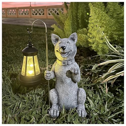 Image of lightsfever Dog Statue with Solar Lantern, Outdoor Statues for Home Garden Balcony Decor, Solar-Powered LED Lights for Outdoor Patio Yard Lawn Decorations, Unique Gifts for Men, Moms, Grandma