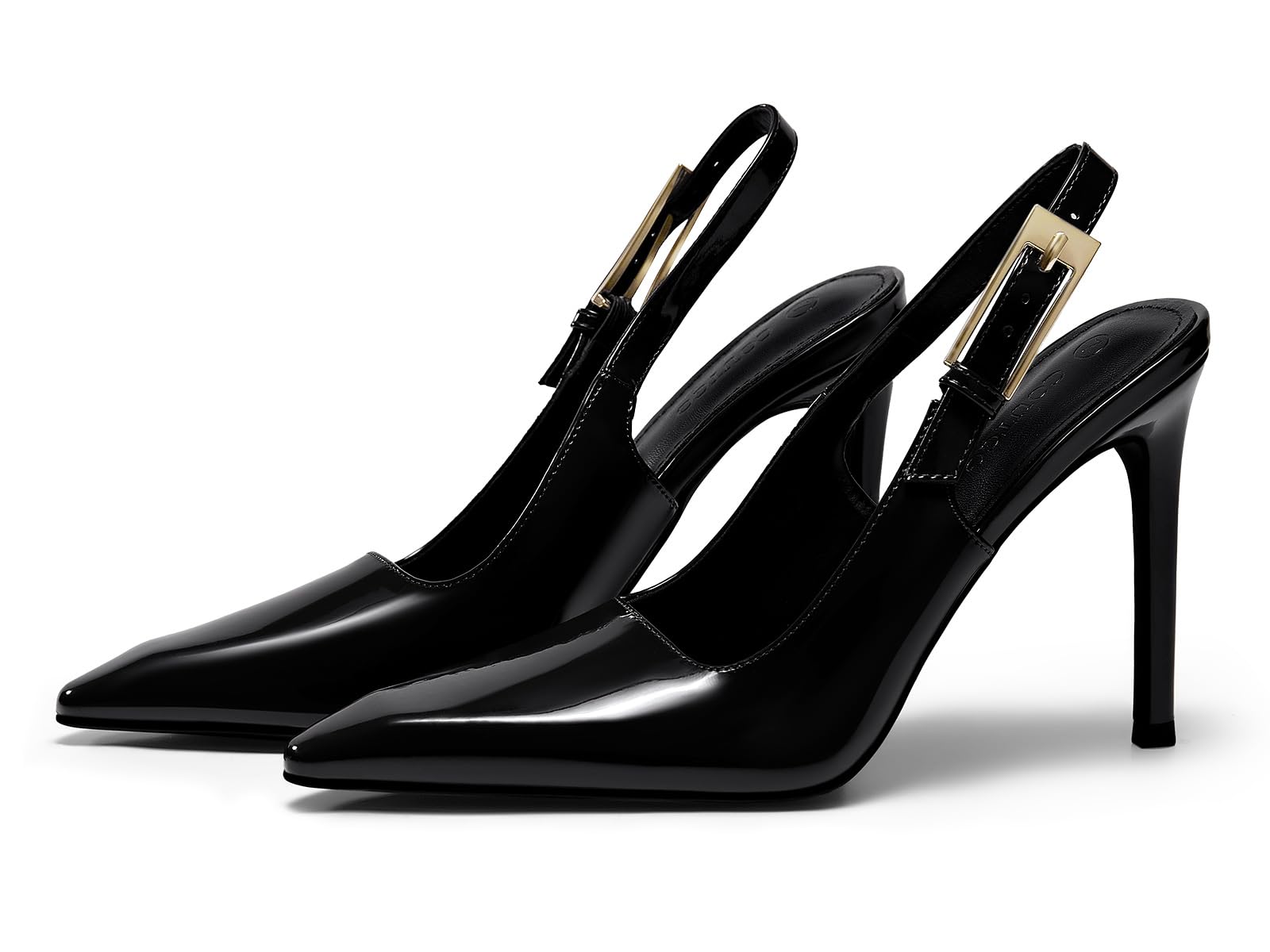 Coutgo Women's Slingback High Heels Pointed Toe Stilettos Metal Buckle Dress Party Pump Shoes