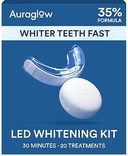 Auraglow Teeth Whitening Kit with LED Accelerator Light & 35% Carbamide Peroxide Gel - 20+ Treatments, Up to 10 Shades Whiter in 7 Days