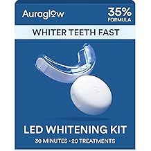Auraglow Teeth Whitening Kit, LED Accelerator Light, 35% Carbamide Peroxide Teeth Whitening Gel, 20+ Whitening Treatments, Whitens up to 10 Shades in 7 Days