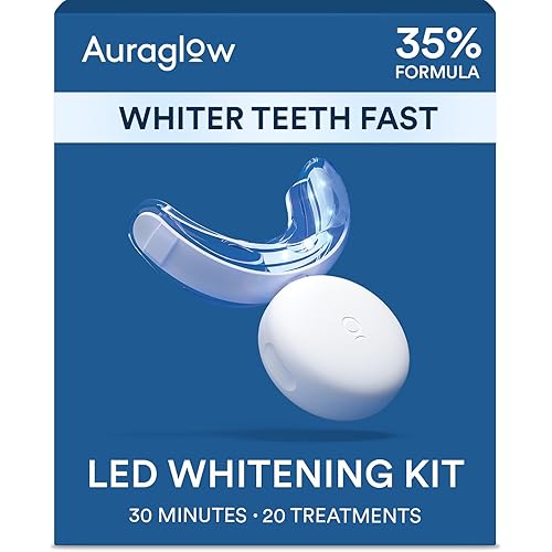Auraglow Teeth Whitening Kit, LED Accelerator Light, 35% Carbamide Peroxide Teeth Whitening Gel, 20+ Whitening Treatments, Whitens up to 10 Shades in 7 Days