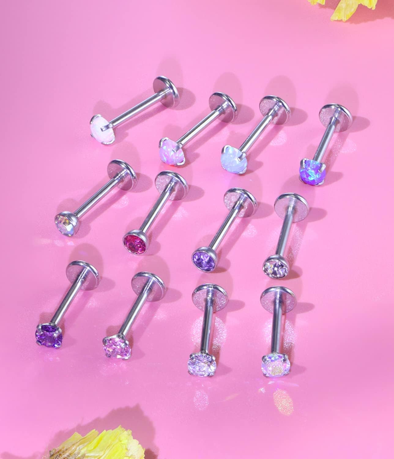 Kridzisw 18G 20G Threadless Push in Nose Rings Studs 6mm 7mm Bar Surgical Steel Flat Back Opal Cartilage Tragus Helix Earrings Stud Lip Larbret Ring Piercing Jewelry for Women Men Opal 2MM 2.5MM 3MM - Image 2