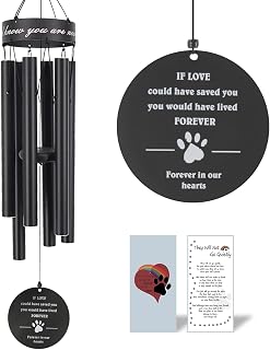 Pet Memorial Wind Chime, 30 Inches Paw Print Pet Remembrance Gift to Honor | and Remember a Dog, Cat, or Other Pet, Premium Metal Wind Chime, Black
