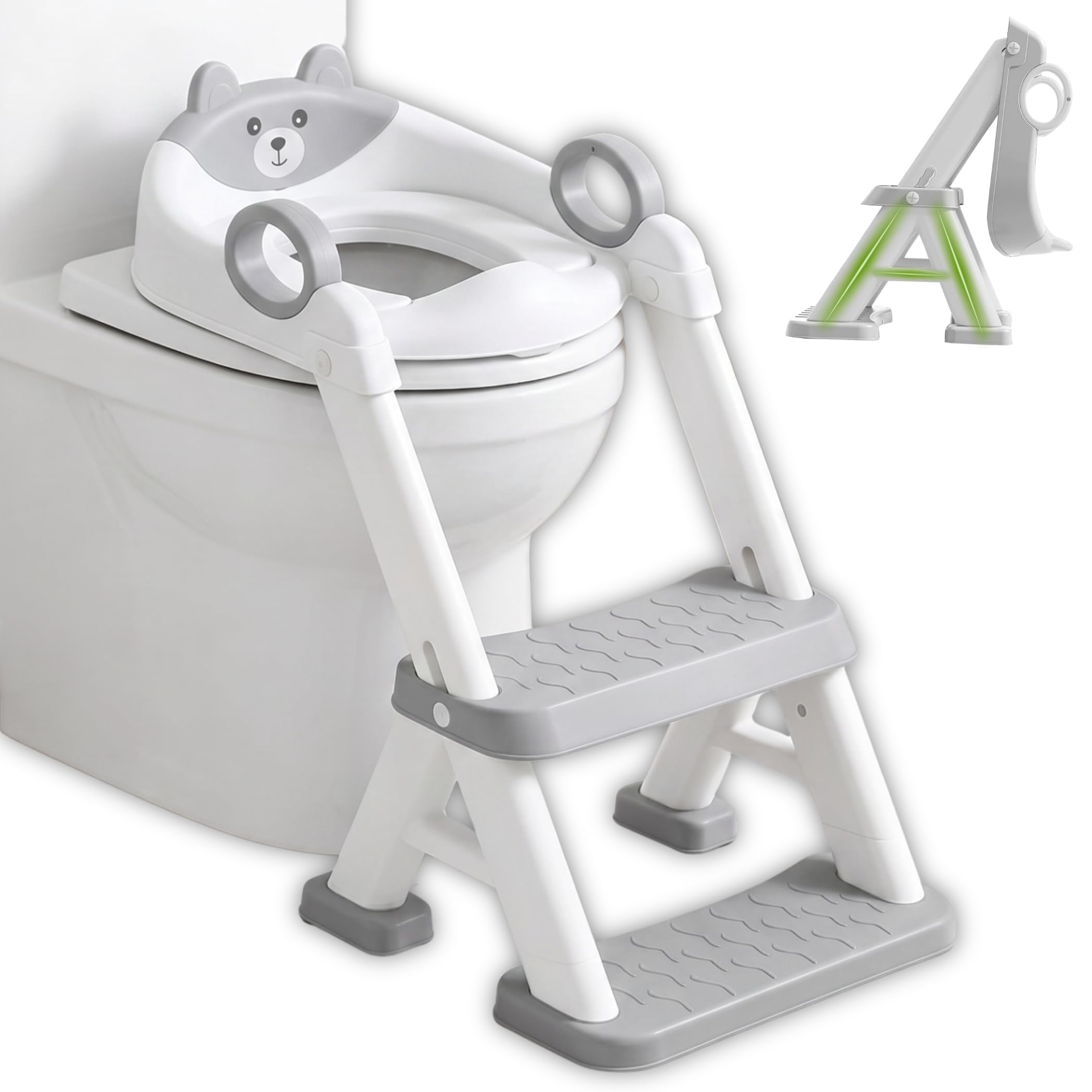 Adaptador WC Niños con Escalera Antideslizante, Asiento Adaptador para Inodoro Infantil con Escaleras Reforzadas y Cojín Desmontable, Plegable, Seguro y Estable, Entrenamiento para Dejar el Pañal