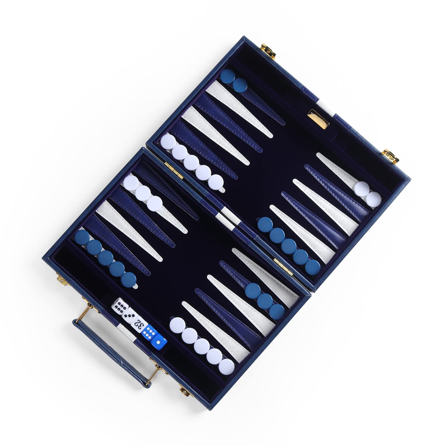 Magic Vosom Travel Small 11 Inch Backgammon Blue Sets Classic Board Game with Premium Leather Case, Portable Travels Strategy Backgammon Game Set for Adults, Kids (Blue, Small)