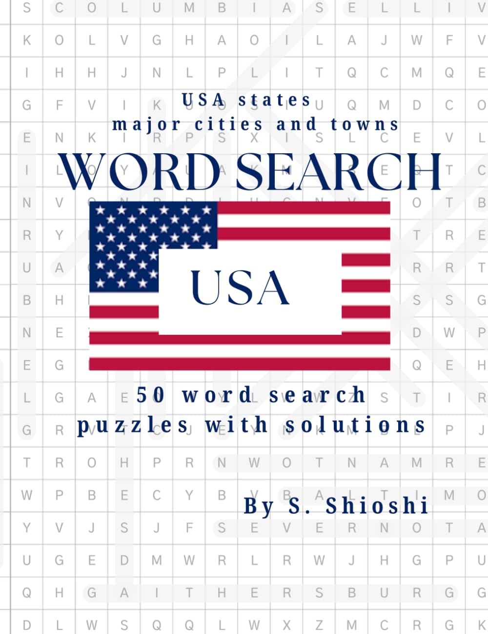 USA states major cities and towns word search: 50 word search puzzles with solutions