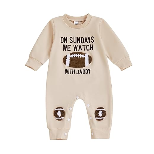Honganda Infant Baby Boys Girls Football Season Jumpsuit Watch Football with Daddy Funny Romper Playsuit Sweatshirt