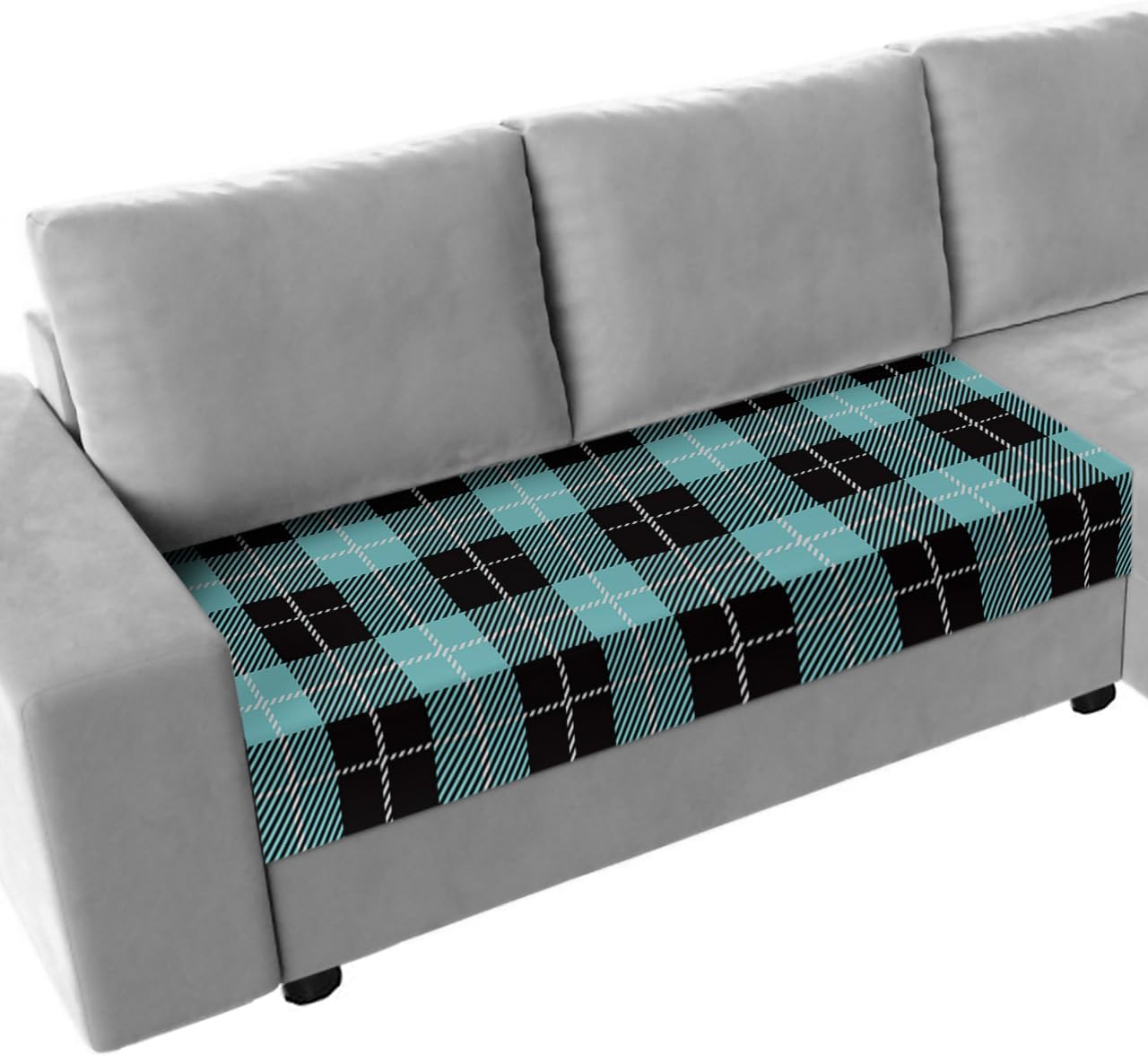 Couch Cushion Covers Teal Check Plaid Sofa Cushion Cover Stretch Seat Covers Buffalo Plaid Sofa Slipcovers Soft Furniture Protector for Sectional Sofas Living Room Medium-1 Piece