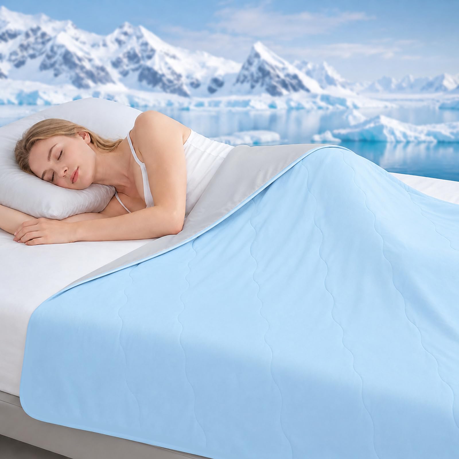 Coperta Rinfrescante 150x200 cm, Q-Max >0,4 Coperta Refrigerante Letto, Copriletto Estivo Singolo Double Face, Leggera Traspirante Anallergica, Coperta Estiva Matrimoniale (Blu)