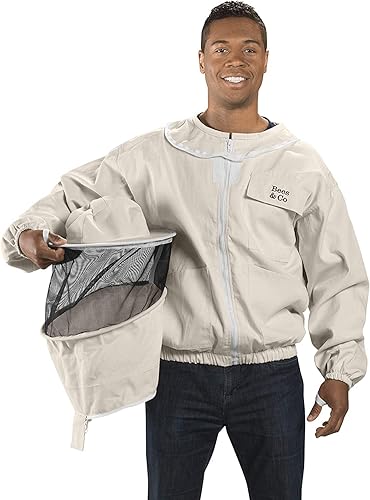 Miniatura 7 de Bees & Co K73 - Chaqueta de apicultor de algodón natural con velo redondo, L, color blanco cristal