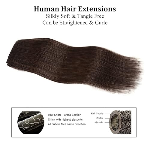 Miniatura 5 de Extensiones de cabello humano Remy de 12 pulgadas con clip para mujer extensiones de cabello humano liso y sedoso 176onzas 4 piezas color marrón