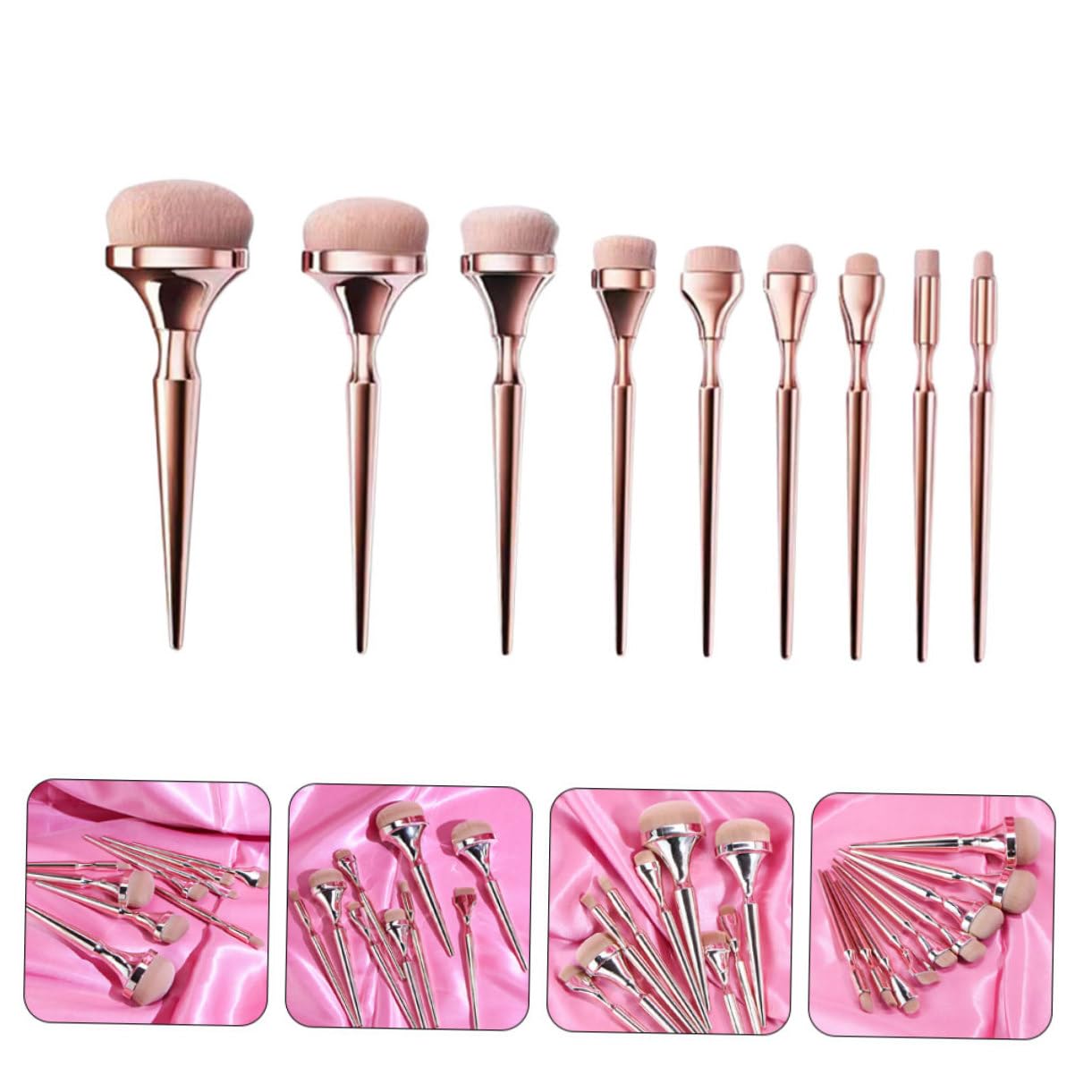 Healeved 9pezzi Pennelli Make-up Professionali Con Manico Strumenti Di Bellezza Portatili Per Trucco Viso e Polvere Libera Per Viaggi e Uso Quotidiano