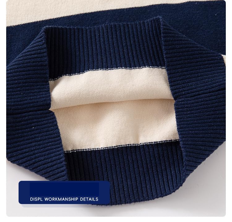 Boys Girls Striped Knit Sweatershirt Crew Neck Button Collar Crewneck Sweatshirt Cotton Pullover Sweater Warm Tops4