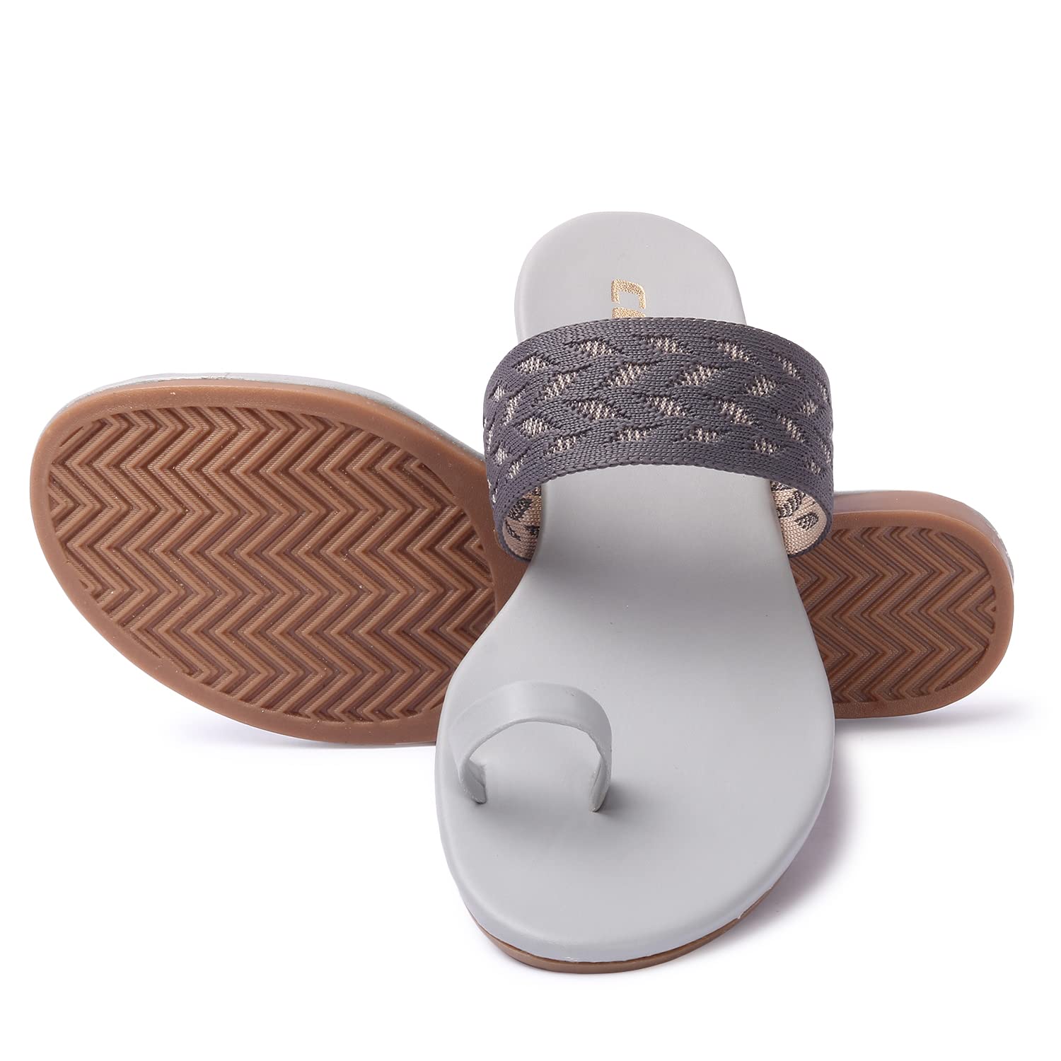 KKF Footwear Womens Kolhapuri Fashionable Design Flat Sandals, Slipper Chappals for Party (Grey) (B0CPF4C1C8) Amazon Price History, Amazon Price Tracker
