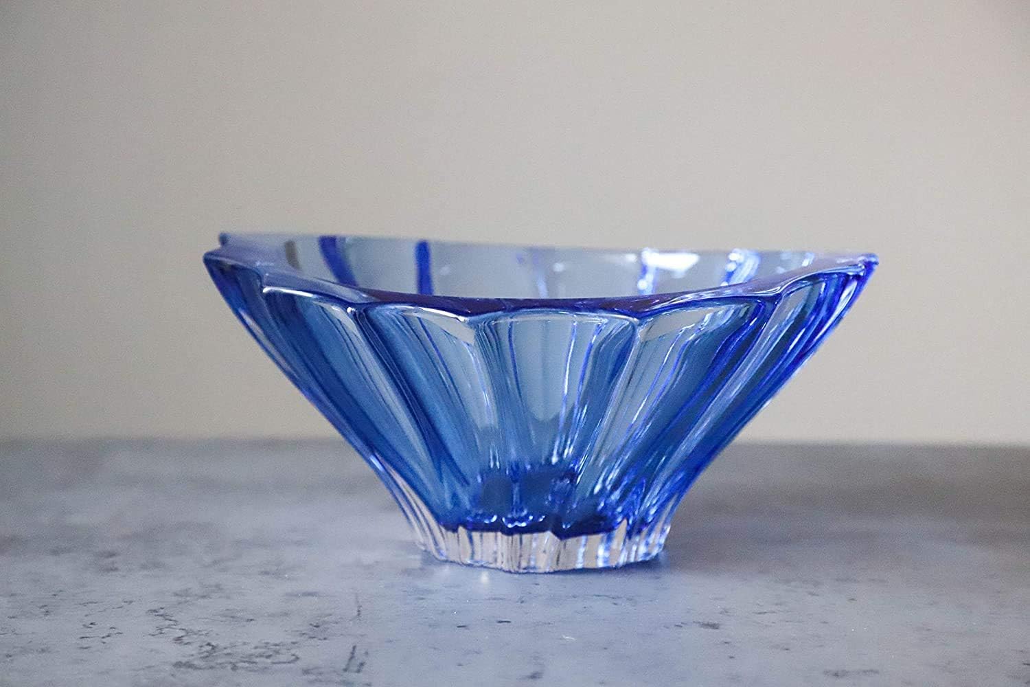 Czech Bohemian Crystal Glass Bowl-Vase 8''-Dia Blue Vintage European Design ''Plantica'' Elegant Centerpiece Fruits Desserts Holiday Gift Home Decor Birthday Wedding Housewarming Anniversary
