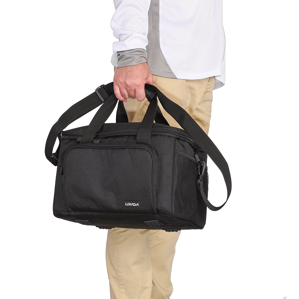 Lixada Portable Canvas Fishing Shoulder Bag - Fishing Tackle & Lure Reel Case, Black - Image 4