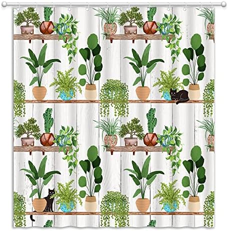 UEAUUN Greenhouse Shower Curtain Cactus Tropical Green Plant Spring Modern Potted Succulent Flower Garden Scenic Fabric Bathroom Curtains Decor Set with Hooks(70" WX70 H)