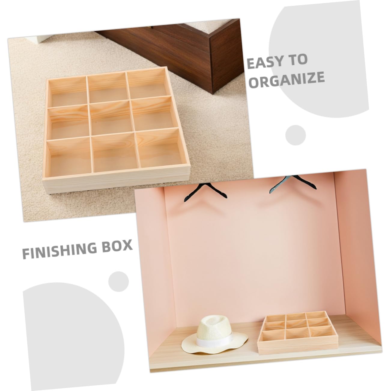 UKCOCO 2 Piezas caja de almacenamiento de varios compartimentos separadores de cajones de tocador organizador de cajones de ropa de calcetines Madera