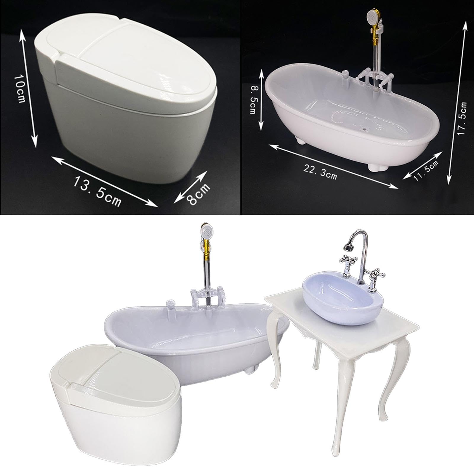 Set di accessori da bagno per casa delle bambole in scala 1/6 con vasca da bagno in miniatura, WC e modello lavabo per action figure da 30 cm
