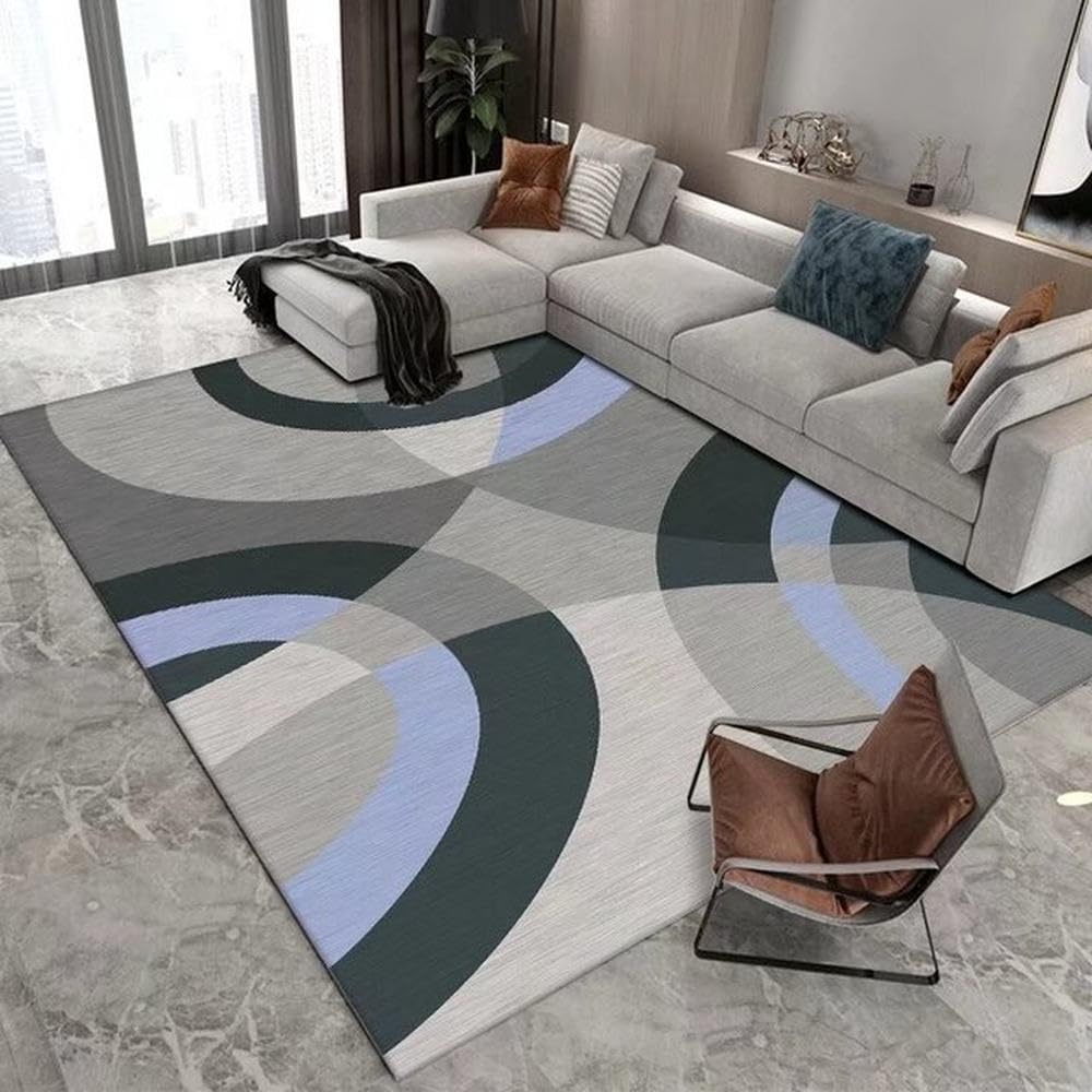 Tapis géométrique pour chambre à coucher et salon chaleureux avec grand canapé d'angle