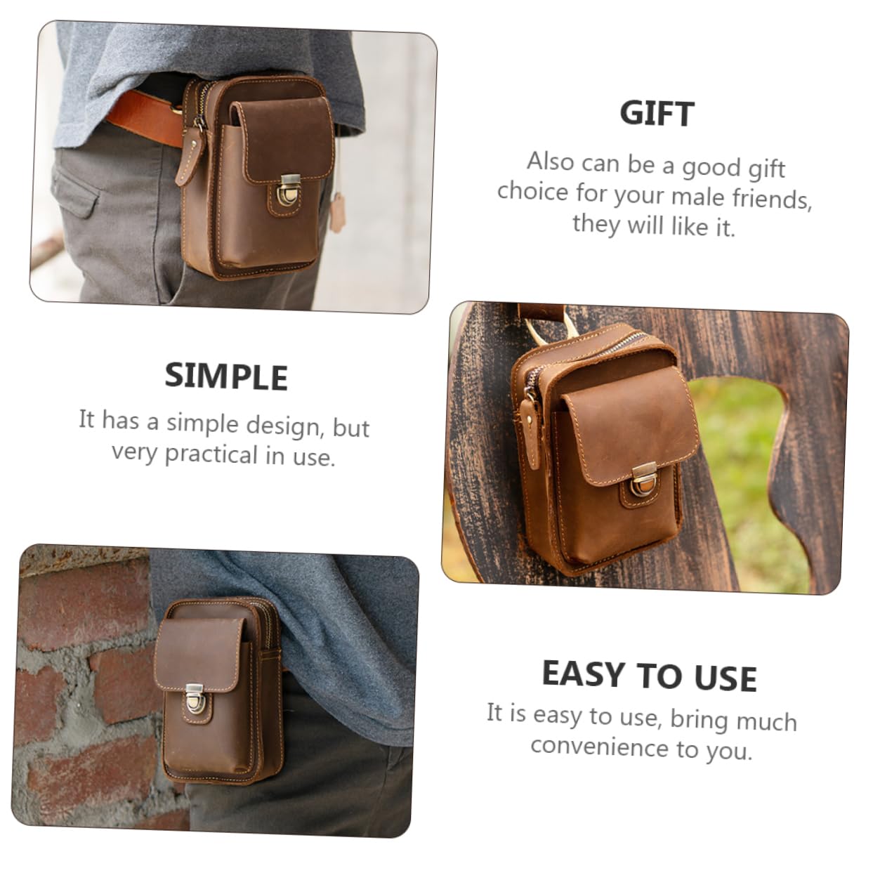 HEMOTON Marsupio Multifunzione per Cellulare da Cintura in Cuoio Marrone | 1 Pezzo Accessori Casuali, Stile Retrò e Linee Semplici, per Sport All'aperto