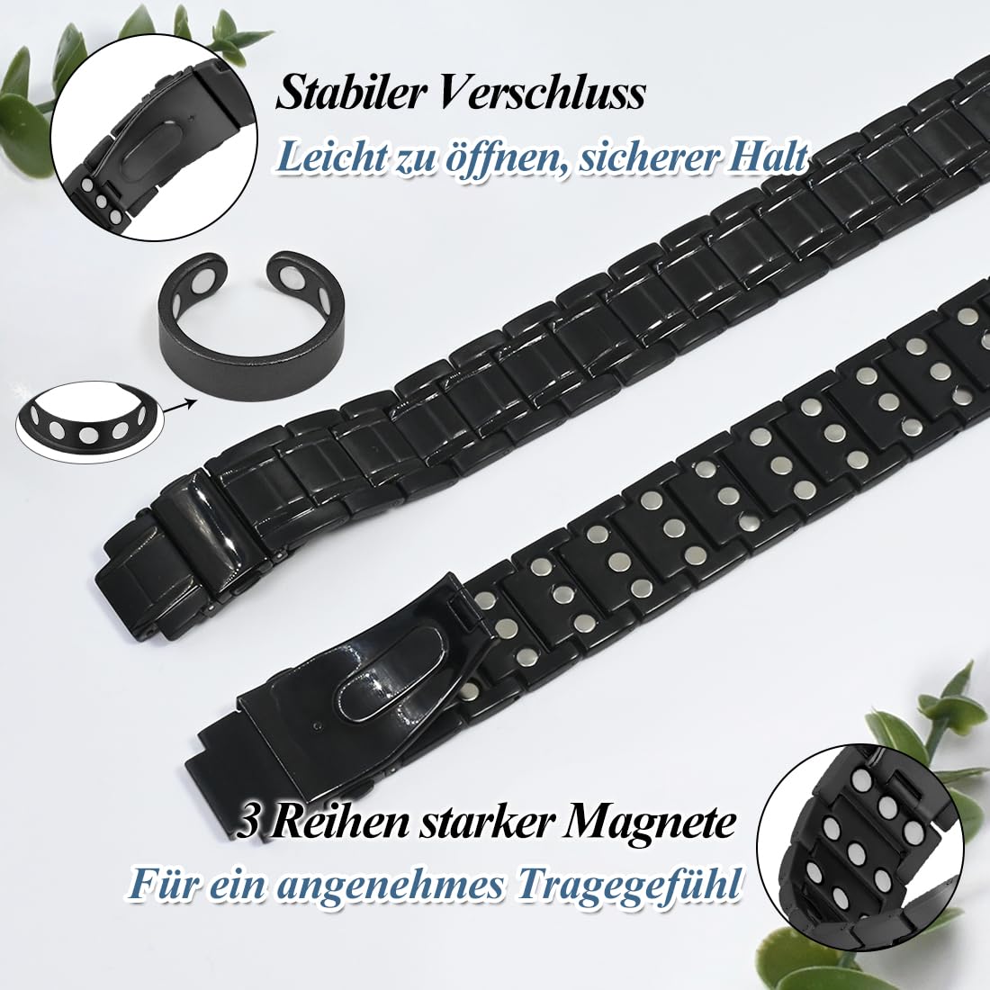 Vicmag Pulsera magnética para hombre con anillo magnético