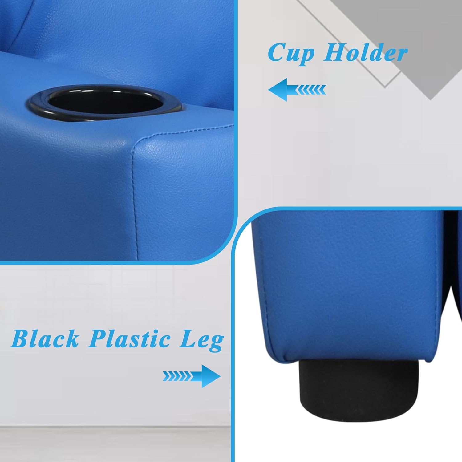 Kids Recliner with Cup Holder and Arms, Toddler Recliner for Kids Ages 3+, PVC Fabric Soft Foam Packing (Blue)