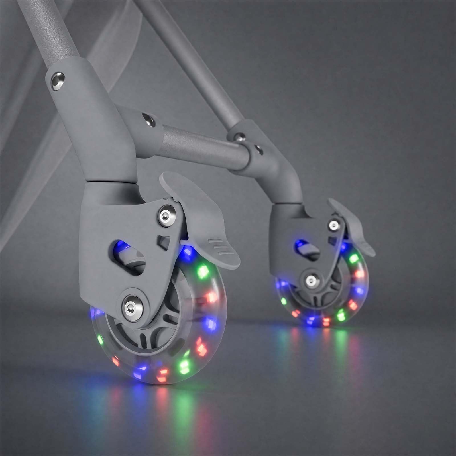 Kinderkraft CABBY Valigia Bambini 2 in 1, Bagaglio a Mano con Seduta, Ruote LED, 20 L, Pieghevole, Fino a 70 kg, Grigio