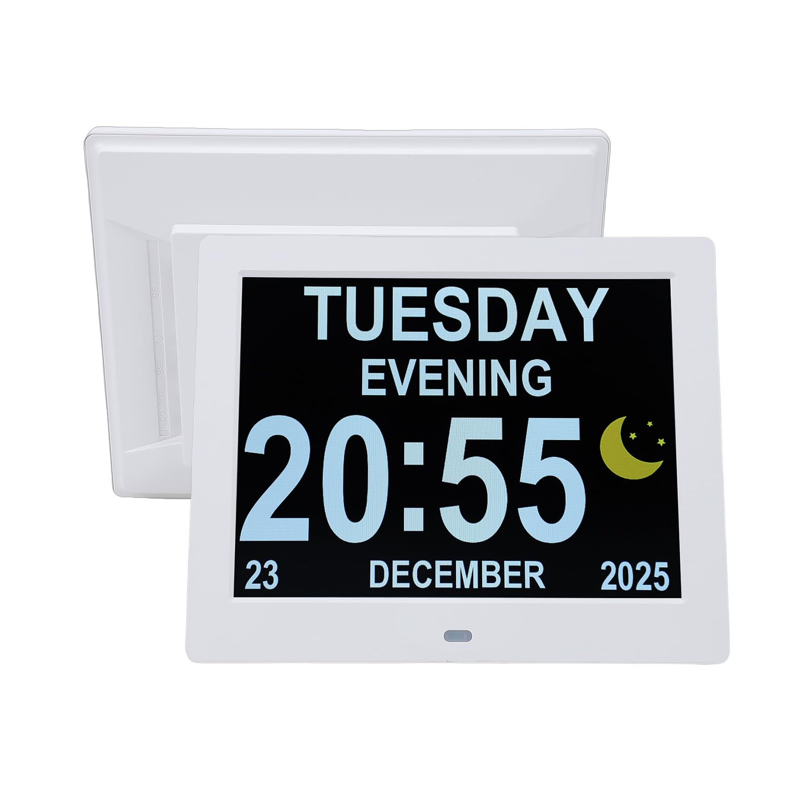 Reloj Calendario Digital, Pantalla Grande de 8"con Atenuación Automática, Múltiples Alarmas, Control Remoto, Reproducción de Fotos y Videos, para Personas Mayores